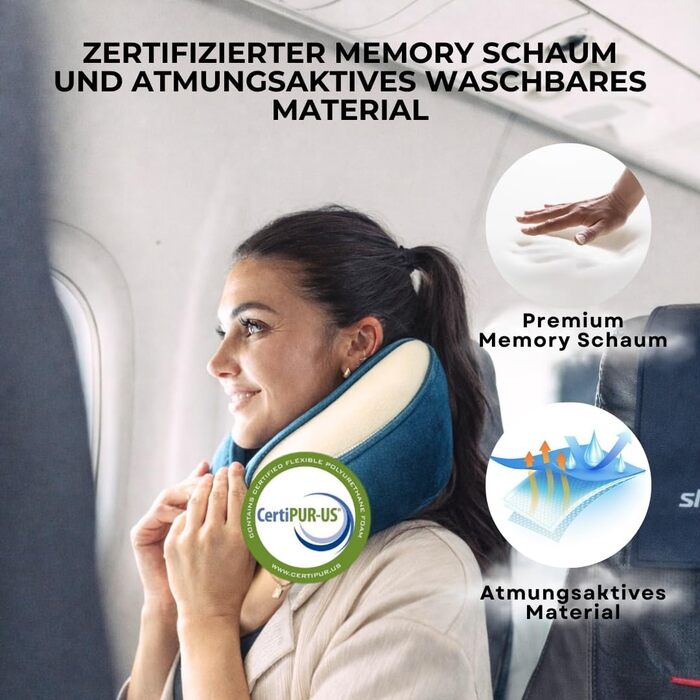 Подорожня подушка для шиї CLOUDS з ефектом пам'яті (Memory Foam) для літака та авто, регульована, дихаюча тканина, розмір S/M, чорна