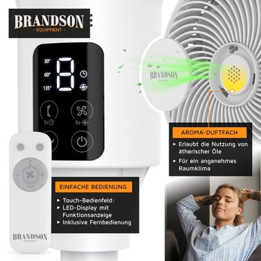 Вентилятор підлоговий Brandson ECO Line 3D з пультом, DC мотор, 9 швидкостей, білий