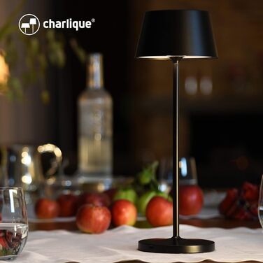 LED-лампа настільна бездротова (чорна) - Dinner Light 34 см - Преміум акумуляторна лампа з USB, для внутрішнього та зовнішнього використання, тепле світло - вологостійка для балкона, тераси та саду