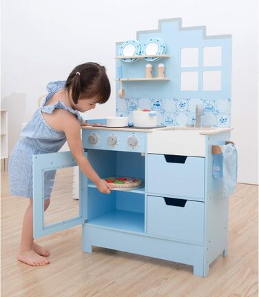 Дитяча дерев'яна кухня New Classic Toys Bon Appétit у стилі Делфтського фарфору, синя, рольова гра