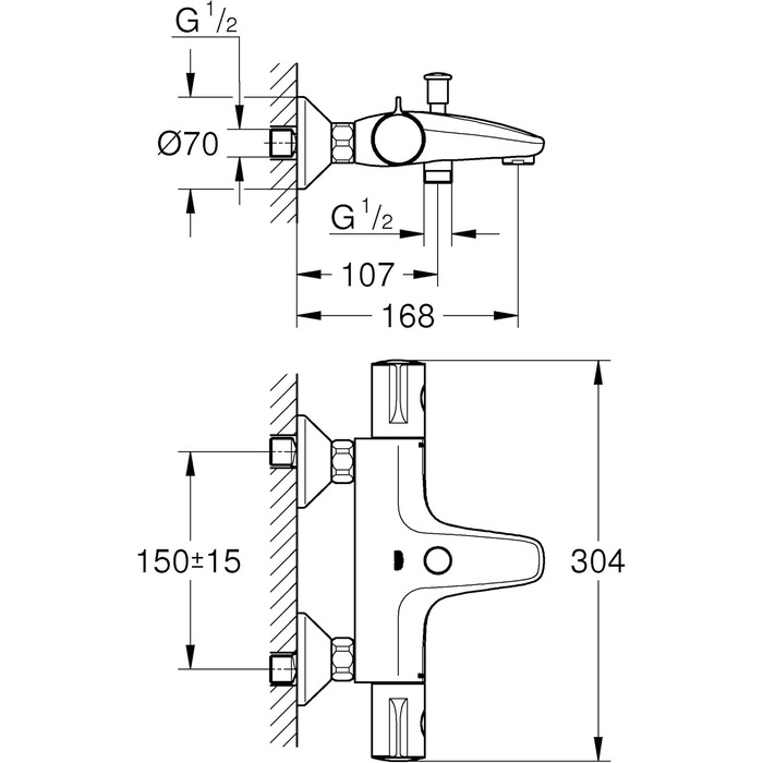 Змішувач для ванни Grohe Grohtherm 800 з термостатом, хром, 34567000 (S-Anschlüsse)