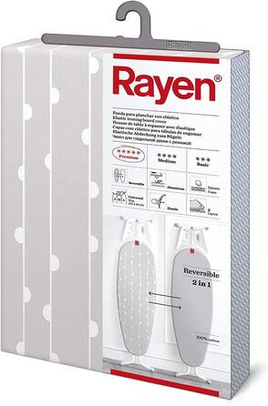 Універсальний прасувальний чохол Rayen, 3 шари (алюміній, піна, бавовна), двосторонній, 51x127 см, сірий зі смужками