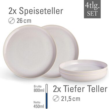 Набір посуду Villeroy & Boch Crafted Cotton 4 предмети, білий, преміум порцеляна, сучасний дизайн, спіральний декор, підходить для посудомийки та мікрохвильовки
