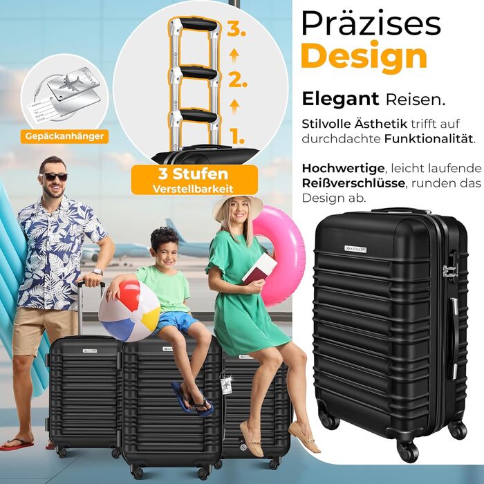 Валіза KESSER® з жорсткою оболонкою 75 см, 120 л: вага, жетон, кодовий замок, ABS, телескопічна ручка, чорний