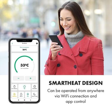 Електричний конвектор Klarstein Bornholm Curved Smart 2000 Вт, настінний або підлоговий, енергозберігаючий, з термостатом і керуванням через додаток, чорний, безшумний обігрівач