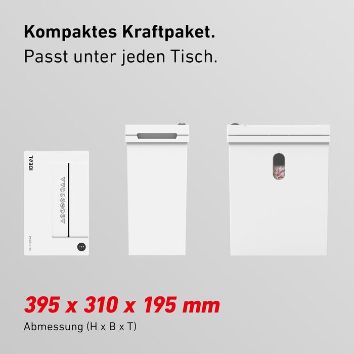 Шредер IDEAL Shredcat 8100 CC P4 для офісу та дому: знищення документів (до 12 аркушів), подрібнення 5x30 мм, автоматичний старт/стоп, захист GDPR