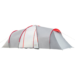 Outsunny Camping Tent, Тунельний намет на 6 осіб з 2 спальнями, вітальня, тамбур, вітрозахисний сімейний намет UV50+ з сумкою для перенесення, 2000 мм водовідштовхувальний засіб для кемпінгу, саду, сірий