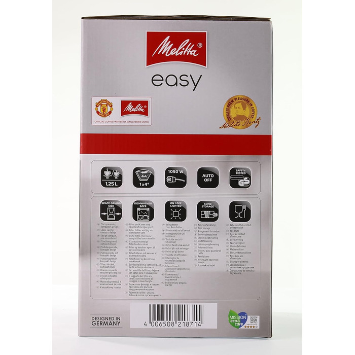 Кавоварка Melitta Easy з знімним поворотним фільтром, скляною колбою та системою захисту від крапель, на 10 чашок, чорна