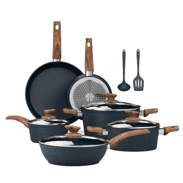 Набір посуду для індукційної плити Kitchen Academy, 12 предметів, антипригарне гранітне покриття, бежевий