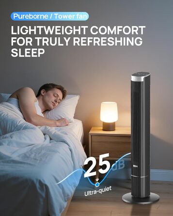 Вентилятор вежовий Leiser Smart 25дБ з осциляцією 90°, 4 режими, таймер 12 год, 109 см, чорний