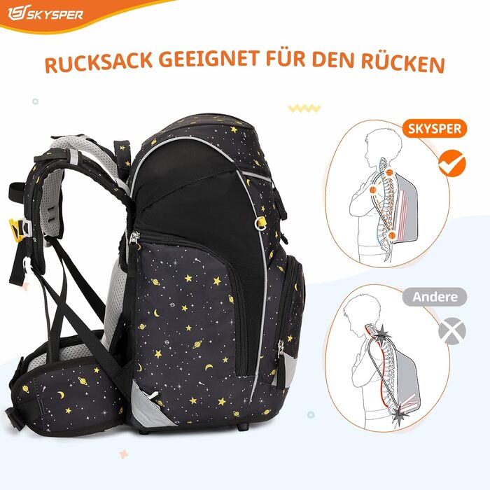 Шкільний рюкзак SKYSPER комплект 5-в-1 для дітей 1 класу, чорний