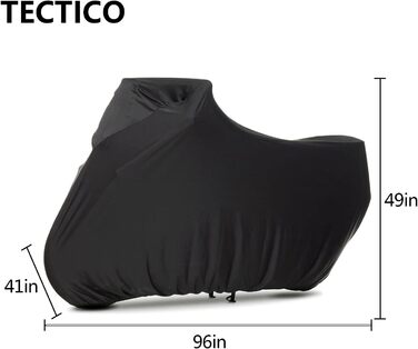 TECTICO Чохол для мотоцикла для приміщень, еластичний, велюровий, пилозахисний, чорний, розмір S-M (245 см), для гаража та шоу-руму