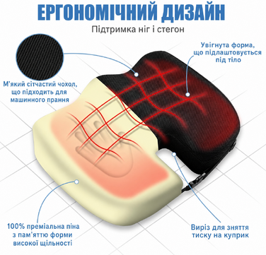 Ортопедична подушка Ainiv з пам’яттю форми для сидіння, ергономічна, для офісного стільця, автомобіля, інвалідного візка, для куприка, при ішіасі, геморої, для зняття болю в спині, чорна