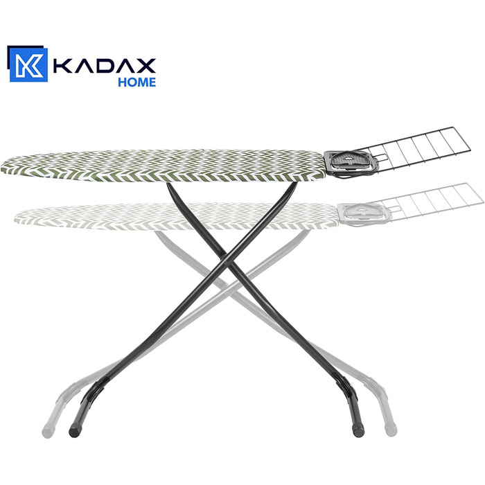 Гладильна дошка KADAX 120x42 см з висувною полицею, регульована висота, антиковзкі ніжки, для парового прасування, світло-блакитна