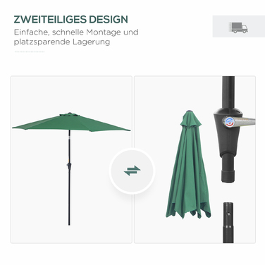 Аутсонячна шарнірна парасолька Garden Parasol Market Парасолька з ручною рукояткою Alu 180/㎡ Поліестер темно-зелений ∅2,6 x 2,35 м