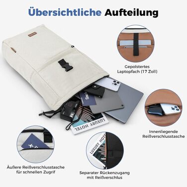Водонепроникний рюкзак для ноутбука Rolltop 18-25Л, бежевий (30x13x48 см)