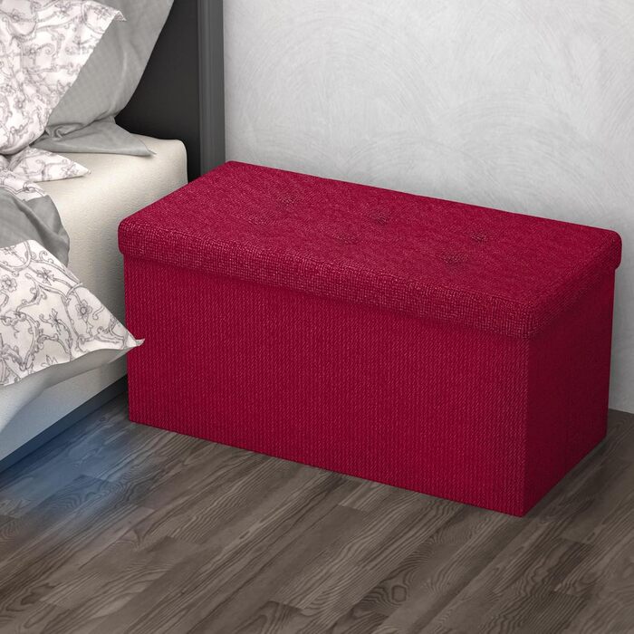 Складана пуф-скриня INTIRILIFE 76x38x38 см, сірий фетр, з кришкою та відділенням для зберігання – тканинний пуф-куб, підставка для ніг, складаний бокс для речей