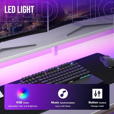 Ігровий стіл YOUDENOVA 150x50 см з LED-підсвіткою, розеткою та шухлядами, стільниця з карбонового волокна, білий