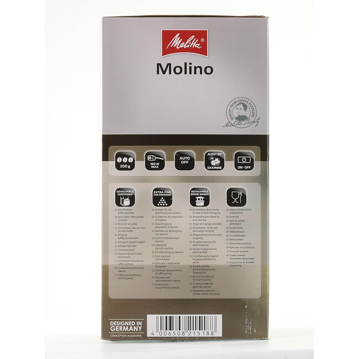 Електрична кавомолка Melitta Molino 1019-02, дисковий млин, чорна