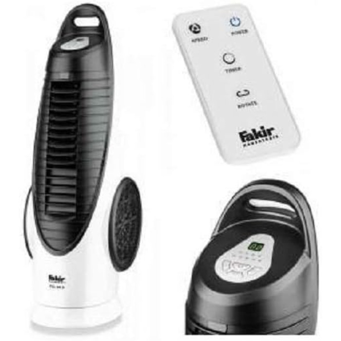 Турмовентилятор Fakir Prestige TVL 90 з пультом, 3 режими, 80° осциляція, таймер, LED-дисплей, 90 Вт, сріблясто-чорний, тихий