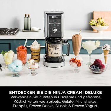 Морозивниця Ninja CREAMi Deluxe з 3 контейнерами, 10 функцій, для морозива, сорбету, йогурту, шейків, срібляста, NC501EU