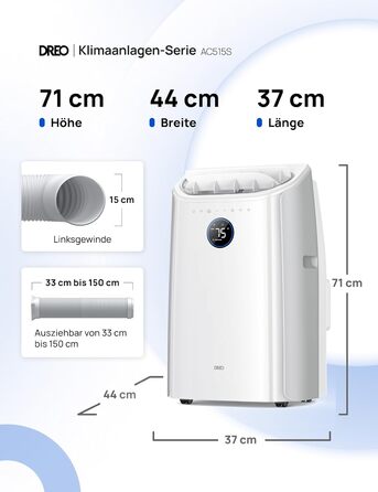 Мобільний кондиціонер Dreo 10000 BTU з охолодженням без дренажу, керуванням через додаток/голос/пульт, таймером 24 години та функцією вентилятора/зневожувача, AC515S