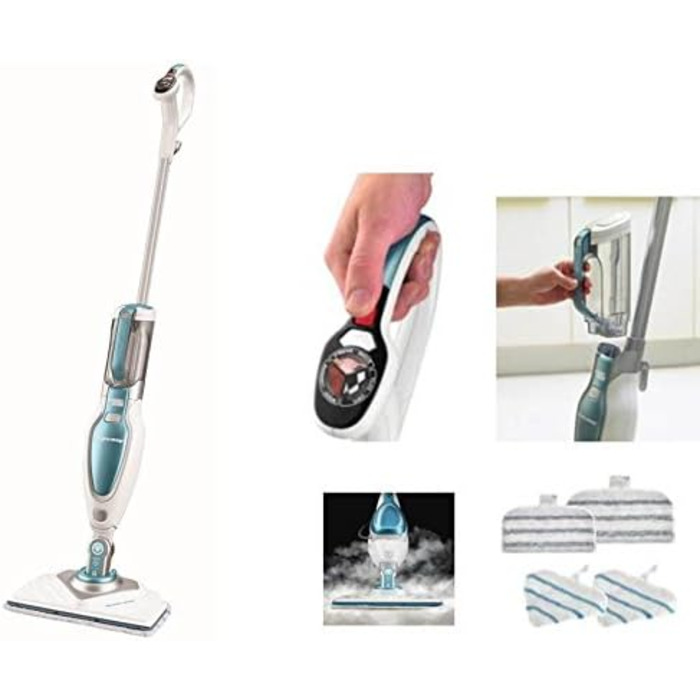 Парова швабра Black+Decker FSM1630 Deluxe для миття підлоги, 1600 Вт, знімна основа 180°, мікрофібра, для твердих покриттів