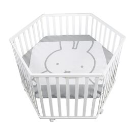 Дитячий манеж шестикутний roba з вкладкою Miffy, 3-рівневе регулювання, мобільний дерев'яний білий манеж на колесах