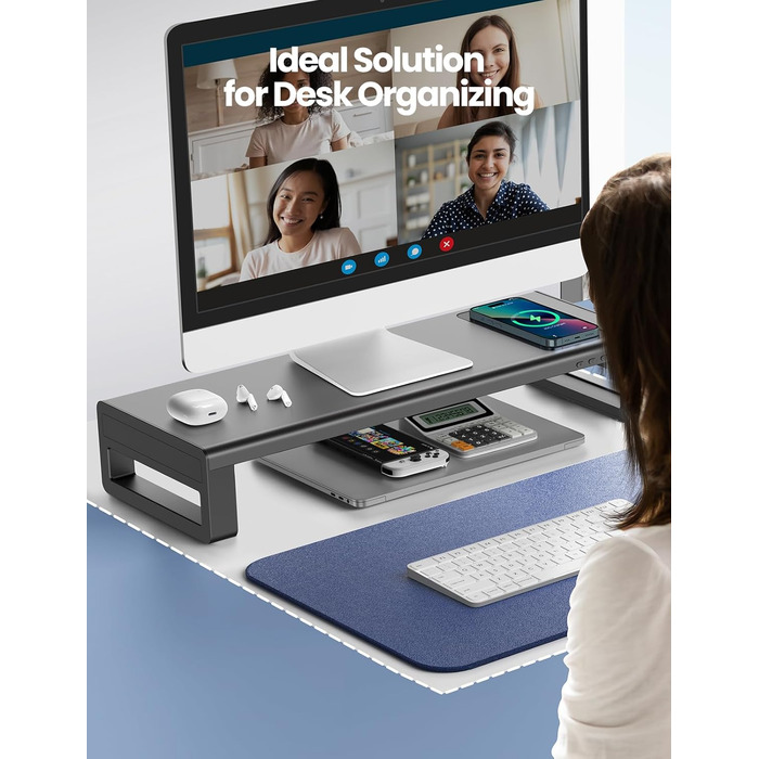 Підставка для монітора VAYDEER USB 3.0 з бездротовою зарядкою та передачею даних, металевий тримач для ноутбуків та комп'ютерів до 32 дюймів, чорний, L