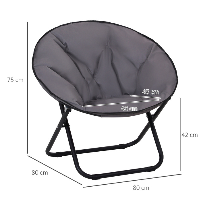 Складаний кемпінговий стілець Moonchair — широкий м'який стілець для відпочинку (до 120 кг), outdoor-крісло для саду, балкона та кемпінгу, сірий