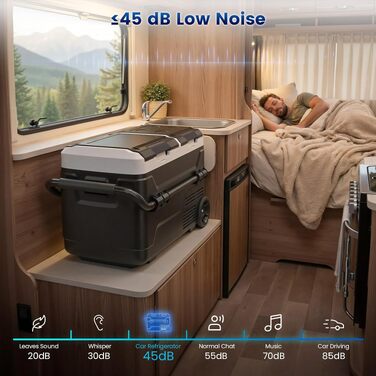Автомобільний холодильник KROAK 40л з Bluetooth, 2 зони (-20°C/+20°C), 12/24/230V, колеса, перегородка, тихий (45дБ) - для авто, кемпінгу, каравану