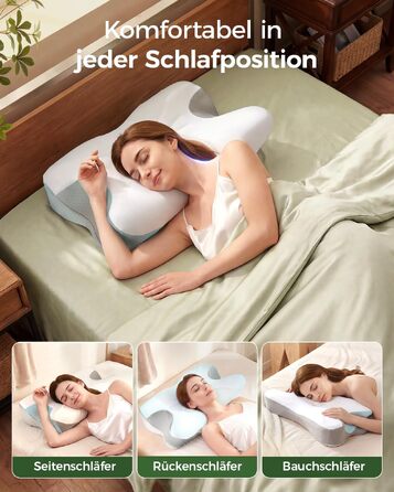 Ортопедична подушка для шиї з піни Memory Foam, ергономічна підтримка для комфортного сну, з підставкою під руки для сну на спині, животі та боку, сіро-біла