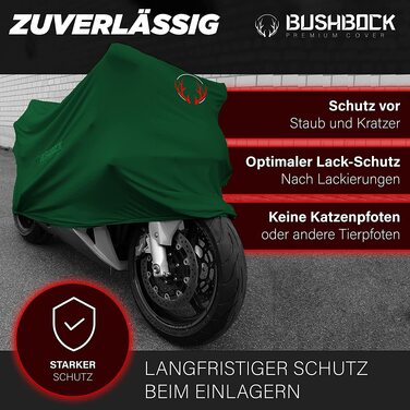 Преміум чохол для мотоцикла в приміщенні BUSHBOCK® — еластичний повітропроникний захист від пилу з оксамитового стрейч-тканини (XL-XXL, армійський зелений)
