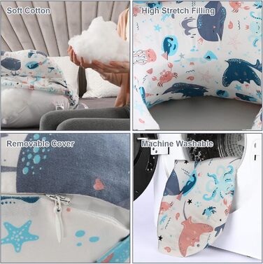 Подушка для годування SHANNA XXL, багатофункціональна, для грудного та пляшкового вигодовування, з регульованим поясом, наволочка з 100% бавовни, морські тварини