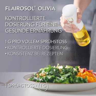 Скляний розпилювач для олії FLAIROSOL OLIVIA 130мл з контролем порцій, золотисті листя — універсальний спрей для готування, салатів, гриля та випічки