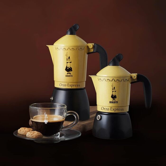 Кавоварка Bialetti Moka Orzo Express для ячмінної кави, алюмінієва, жовта, на 2 чашки