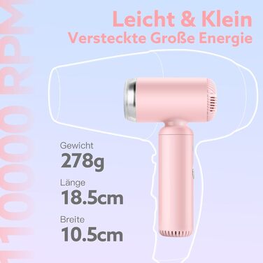 Фен Webeauty іонний, суперлегкий, 110 000 об/хв, 200 млн негативних іонів, швидке сушіння, портативний для подорожей і дому, рожевий