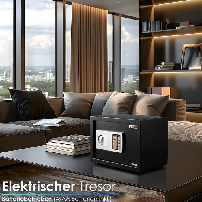 Електронний сейф Ecosa 35x25x25 см з комбінаційним замком та ключем - готельний, меблевий, настінний сейф для дому та дітей. 3x міцна подвійна застібка.