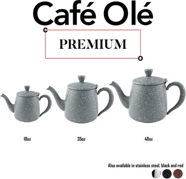 Чайник із нержавіючої сталі Café Olé PT-048GG, 1.35 л, сірий граніт, преміум-якість, безкапельний носик, порожнисті ручки, відкидний кришка