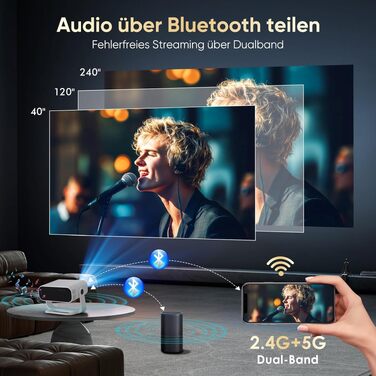 Smart міні-проектор Neuer 4K Android 14 WiFi6 BT5.2 для дому та мобільного використання (Чорний)