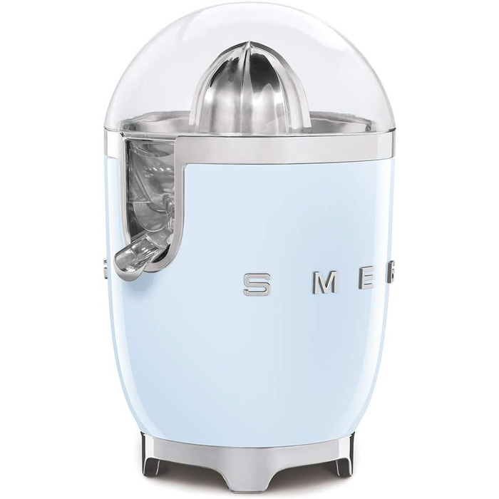 Соковижималка для цитрусових SMEG CJF11PBEU, електрична, 70 Вт, нержавіюча сталь, антикрапельний носик, універсальний конус, пастельно-блакитна