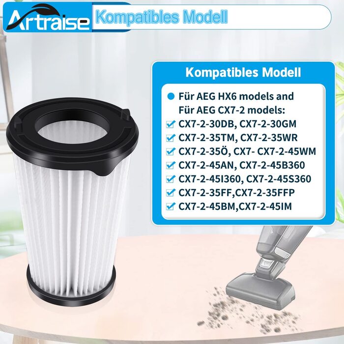 Фільтри Artraise CX7 для пилососів AEG, 8 шт, змінні фільтри для моделей CX7-2, QX8 Animal Ergorapido, аксесуари для акумуляторних пилососів