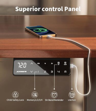 Електричний підйомний стіл MAIDeSITe SC2 Pro 180x80 см, регульований робочий стіл з 2 моторами, 4 пам'яттю та стільницею (Горіх + Чорний каркас)