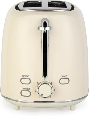 Тостер Salter Retro Creme на 2 тости - 7 режимів підсмажування, розморожування, підігрів, зупинка, підйом тостів, знімний піддон для крихт, автоматичне центрування, тримач для булочок, захист від застрягання, 930 Вт
