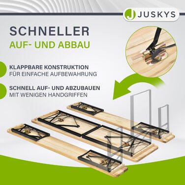 Садовий комплект меблів Juskys Bichl: складаний стіл та 2 лавки з дерева, 170x46x77 см, бенкетний набір для кемпінгу та пікніка