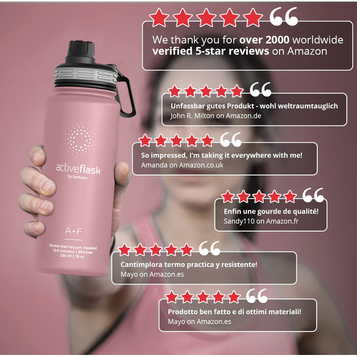 Термос-бутилка з нержавіючої сталі ACTIVE FLASK із соломинкою, 3 кришки, BPA-free, герметична, для газованої води, велосипедна ізотермічна пляшка для води, спорту, дітей, чаю