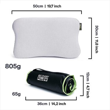Ортопедична подушка BLACKROLL RECOVERY PILLOW 50x30 см, ергономічна подушка для сну з чохлом для подорожей, в'язкоеластичний меморі пін, вироблено в Німеччині, світло-сіра