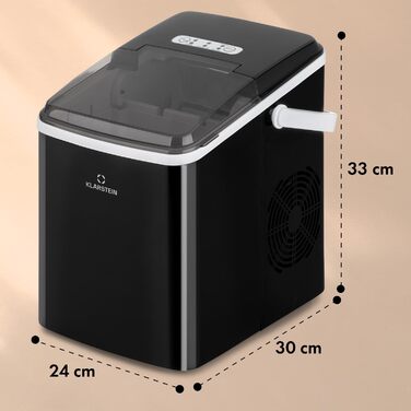 Льодогенератор Klarstein Mini 2л, самочищення, 12кг/доба, чорний, для великих і малих кубиків льоду, сенсорне керування