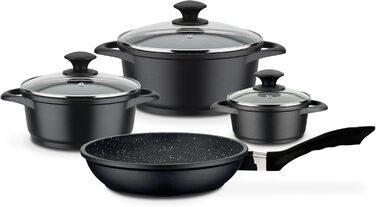 Набір каструль і сковорідки GSW Gourmet Granit, 7 предметів, алюмінієвий литий, з кришками, для індукції та духовки, чорний