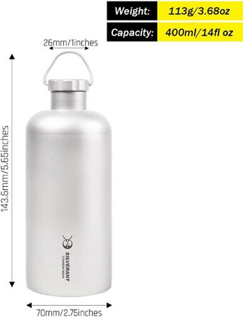 Фляга SILVERANT Titan для води 500 мл, легка, для кемпінгу, туризму та активного відпочинку (вузький горловик)